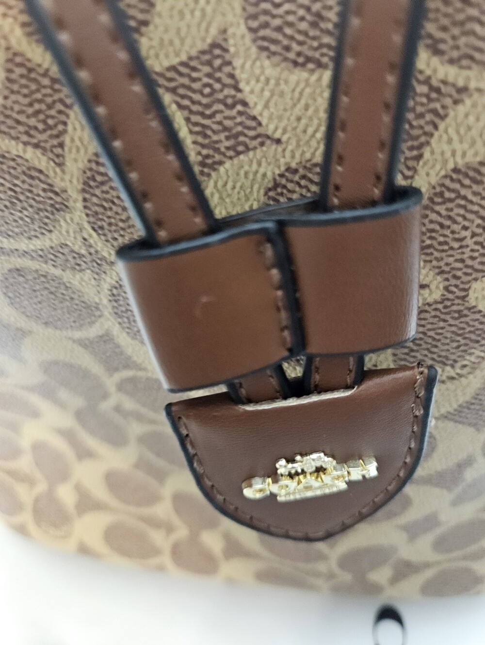 Brown Signature Canvas Drawstring Bucket Bag with Matching Pouch - Picture 2 of 9